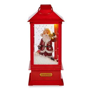 Snowglobe lantaarn - kerstman en sneeuwpop - rood - 33 cm - met verlichting en muziek