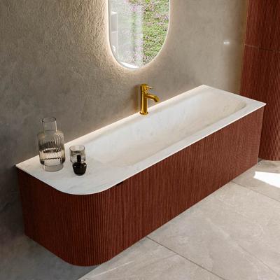 Badmeubel Mondiaz Kurve-Dlux | 145 cm cm | Meubelkleur Ruby | Wastafelkleur Opalo | Solid surface | Wasbak rechter zijde spoelbak | 1 kraangat