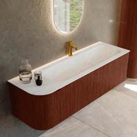Badmeubel Mondiaz Kurve-Dlux | 145 cm cm | Meubelkleur Ruby | Wastafelkleur Opalo | Solid surface | Wasbak rechter zijde spoelbak | 1 kraangat