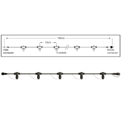 Hoofdkabel zwart 100cm 5 aansluitingen afstand 20cm PS230 Tronix