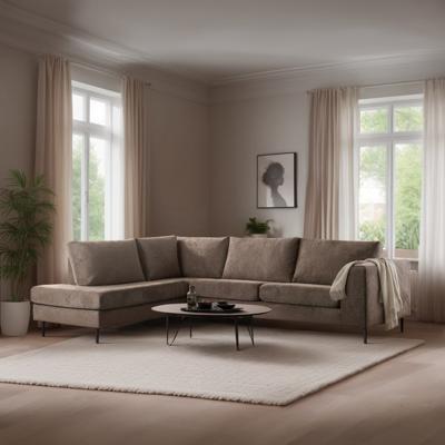 BASE 3-zits Hoekbank 'Cletis' Links, Geweven, kleur Taupe