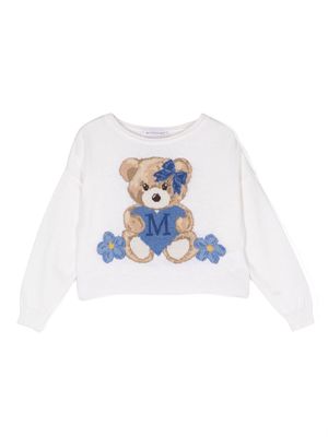 Monnalisa pull en maille intarsia à motif ourson - Blanc
