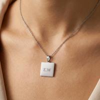 Ketting vierkante hanger met tekst - zilver