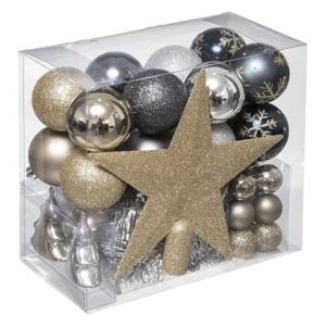 Kerstballen - 43x st - met ster piek - champagne/blauw/grijs - 3 tot 6 cm - kunststof