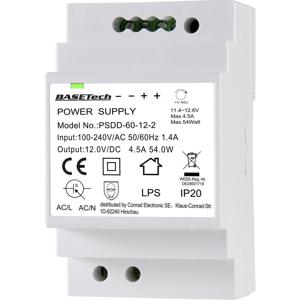 Basetech PSDD-60-12-2 DIN-rail netvoeding 12 V 4.5 A 54 W Aantal uitgangen: 2 x Inhoud: 1 stuk(s)