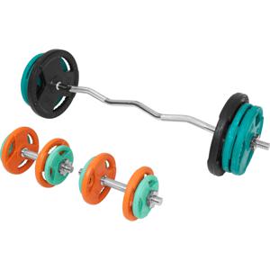 Gorilla Sports EZ-curlset 70 kg Gietijzer Rubber Coating - Halter met gewichten - 30 mm