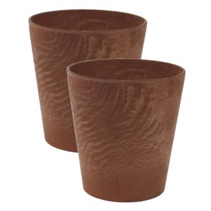 3x stuks plantenpot/bloempot in een natuursteen look Dia 17 cm en Hoogte 15 cm dark terra cotta