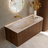 Badmeubel Mondiaz Kurve-Dlux | 115 cm | Meubelkleur Walnut | Wastafelkleur Nata | Solid surface | Wasbak linker zijde spoelbak | Zonder kraangat(en)