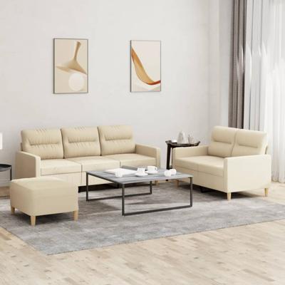3-delige Loungeset met kussens stof crèmekleurig