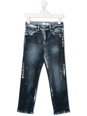 Philipp Plein Junior jean à effet taches de peinture - Bleu