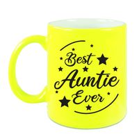 Best Auntie Ever cadeau koffiemok / theebeker neon geel 330 ml - thumbnail