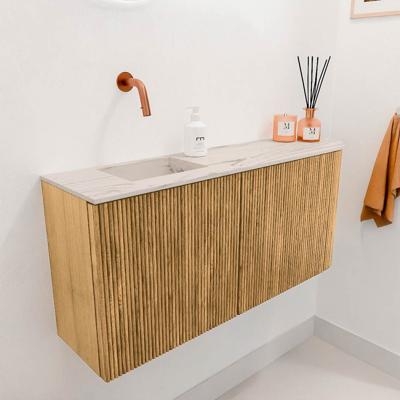 Toiletmeubel Mondiaz Joya Dlux | 91.6 cm | Meubelkleur Oak | Faye wastafel Nata Wasbak Links | Zonder kraangat(en)