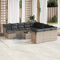 13-delige Loungeset met kussens poly rattan grijs