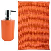 MSV badkamer droogloop mat - Genua - 50 x 80 cm - met bijpassende kleur zeeppompje - oranje