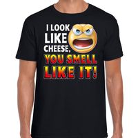 I look like cheese you smell like it funny emoticon shirt heren zwart 2XL  - - thumbnail