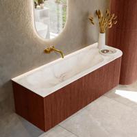 Badmeubel Mondiaz Kurve-Dlux | 135 cm cm | Meubelkleur Ruby | Wastafelkleur Frappe | Solid surface | Wasbak links zijde spoelbak | Zonder kraangat(en)