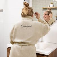 Dames badjas borduren - Beige - L/XL