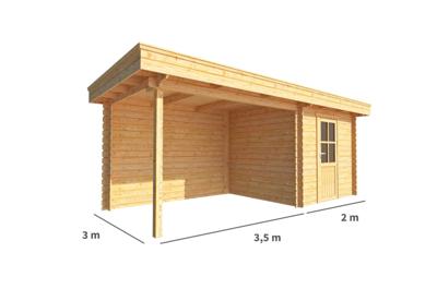 Blokhut met overkapping Lisa 550 cm bij 300 cm diep Plat dak - Warentuin collection