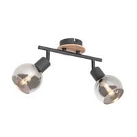 QAZQA Plafondlamp zwart met smoke glas en hout 2-lichts - Vidro