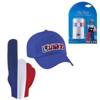 Frankrijk supporters set - baseballcap blauw - met vlag schminkstift - foamhand - volwassenen - land