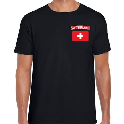 Switzerland t-shirt met vlag Zwitserland zwart op borst voor heren Switzerland t-shirt met vlag Zwitserland zwart op borst voor heren
