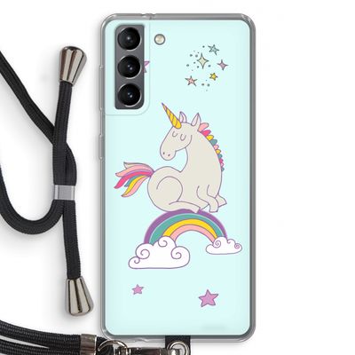 Regenboog eenhoorn: Samsung Galaxy S21 Transparant Hoesje met koord