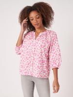 Katoenen blouse met pofmouwtjes en bloemenprint - thumbnail