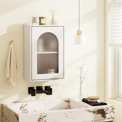 Wandkast Badkamer Badkamermeubel met Glazen Deur & Verstelbare plank Wandkast hout Badkamermeubel 35 x 20 x 52,5 cm Wit