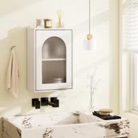 Wandkast Badkamer Badkamermeubel met Glazen Deur & Verstelbare plank Wandkast hout Badkamermeubel 35 x 20 x 52,5 cm Wit
