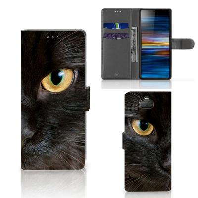 Sony Xperia 10 | Telefoonhoesje | Met pasjeshouder | Zwarte Kat