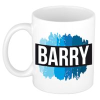 Naam cadeau mok / beker Barry met blauwe verfstrepen 300 ml - thumbnail