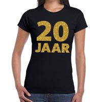 20 jaar goud glitter verjaardag/jubileum kado shirt zwart dames - thumbnail