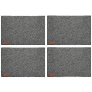 4x stuks rechthoekige placemats met ronde hoeken polyester grijs 30 x 45 cm