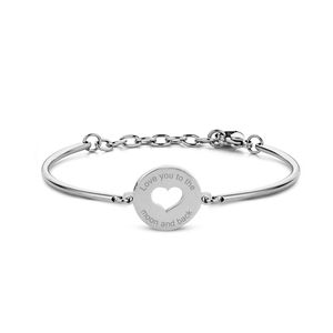 CO88 Collection Inspirational 8CB 90334 Stalen Armband met Hanger - Hart en Love You to The Moon and Back 17 mm - One-size - Zilverkleurig