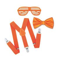 Oranje/Koningsdag supporters verkleed set - heren/dames - bril-bretels-vlinderdas - thumbnail