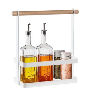 Kruidenrek/keuken organizer staand - wit - 24 x 10 x 20 cm - metaal/bamboe hout