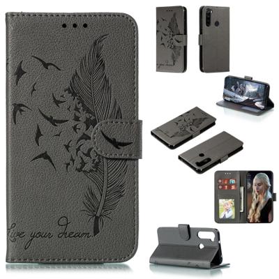 Voor Xiaomi Redmi Note 8 Feather patroon Litchi textuur horizontale Flip lederen draagtas met houder & portemonnee & kaartsleuven (grijs)