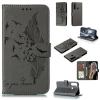 Voor Xiaomi Redmi Note 8 Feather patroon Litchi textuur horizontale Flip lederen draagtas met houder & portemonnee & kaartsleuven (grijs)