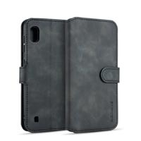 Dg. MING retro olie kant horizontale flip case voor Galaxy A10 met houder & kaartsleuven & portemonnee (zwart)
