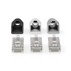 RJ45-Connector | RJ45 Pass Through | Stevig/Gesnoerd FTP CAT6 | Recht | Verguld | 10 Stuks | PVC | Grijs