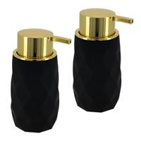 Zeeppompje/dispenser Diamond - 2x - zwart - kunststof - 6 x 15 cm