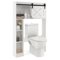 Toiletkast met Schuifdeur Toiletrek Hout Badkamerrek Badkamerorganizer Vrijstaand Bovenbouwkast Wasmachinerek Wit