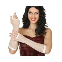 Carnaval verkleed handschoenen - visnet stof - wit - vingerloos - dames - elastiek - thumbnail
