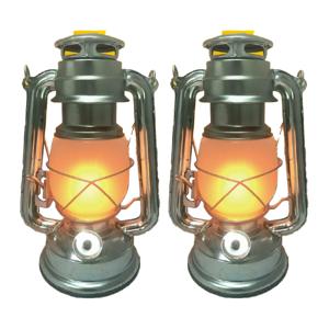 Stormlantaarn - 2x - zilver - led - op batterij - 8 x 25 cm - retro campinglamp