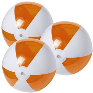 10x stuks opblaasbare strandballen plastic oranje/wit 28 cm