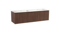 Storke Ribs zwevend badmeubel 170 x 52 cm notenhout met Mata dubbele wastafel in solid surface mat wit Verticale symmetrische rechte ribbel