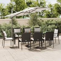 7-delige Tuinset met kussens poly rattan zwart