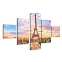 Schilderij - Eiffeltoren bij zonsondergang, Premium Print - thumbnail