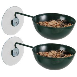 2x stuks raamvoederbakje voor vogelvoer 12 cm donker groen - Vogel voedersilo