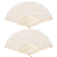 Handwaaier/Spaanse waaier van kant - 4x stuks - wit creme - polyester - 40 cm - decoratief